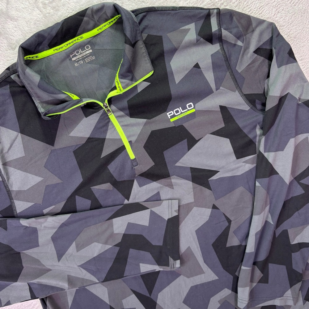 Polo Sport Mens Pullover Sz XL Gray Camo Quarter Zip ThermoVent Performance Top